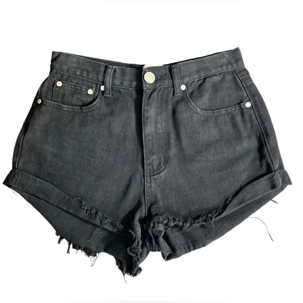 Princess Polly high waist jean shorts black size 6